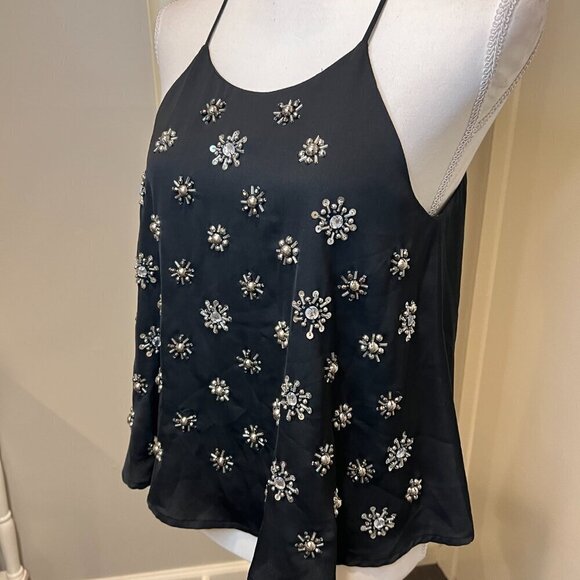 JOA Los Angeles Black Beaded Halter Camisole, Size Medium - Picture 6 of 14